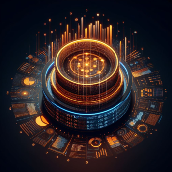 Representación futurista de un sistema tecnológico avanzado que simboliza diferentes tipos de datos.