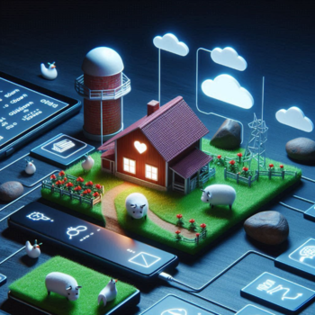 Imagen de una granja rodeada de tecnología