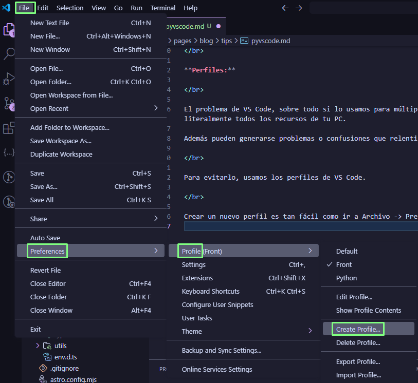 Pasos para crear un nuevo perfil