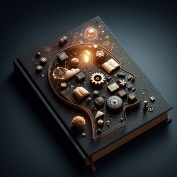 Portada de libro con diseño mecánico y astronómico que simboliza la profundidad del conocimiento.